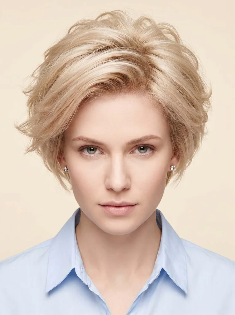 Woman with fine hair in a volumized bixie haircut showing lift and fullness — bixie for fine hair