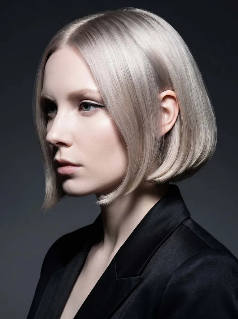 Woman with sleek blow-dried polished bixie haircut — sleek bixie hairstyle