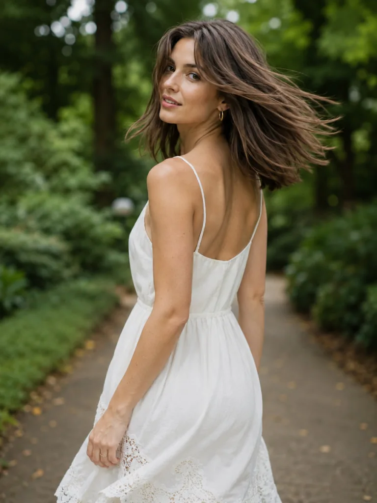 layered mushroom brown lob hair movement layers visible outdoor