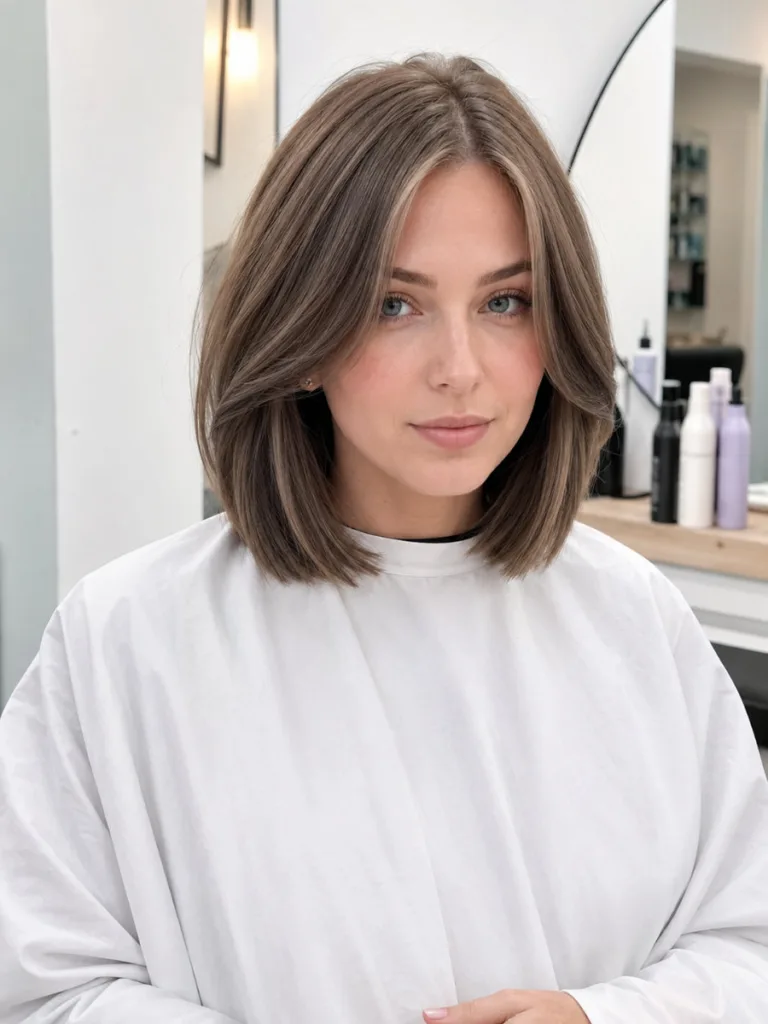 mushroom brown lob face framing lowlights cheekbone definition salon