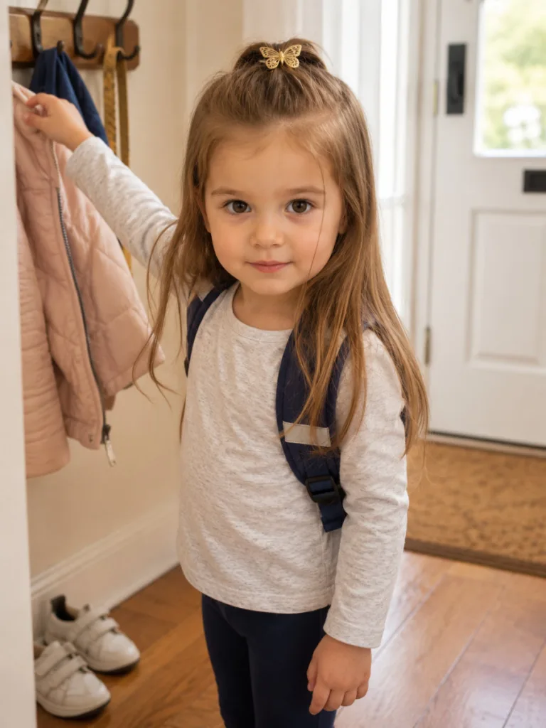 Single clip-back toddler hairstyle — quick school morning hair for long fine hair