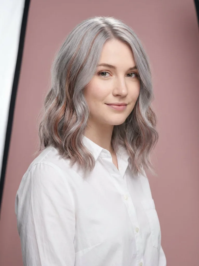 Muted copper lowlights blended through naturally silver-grey hair