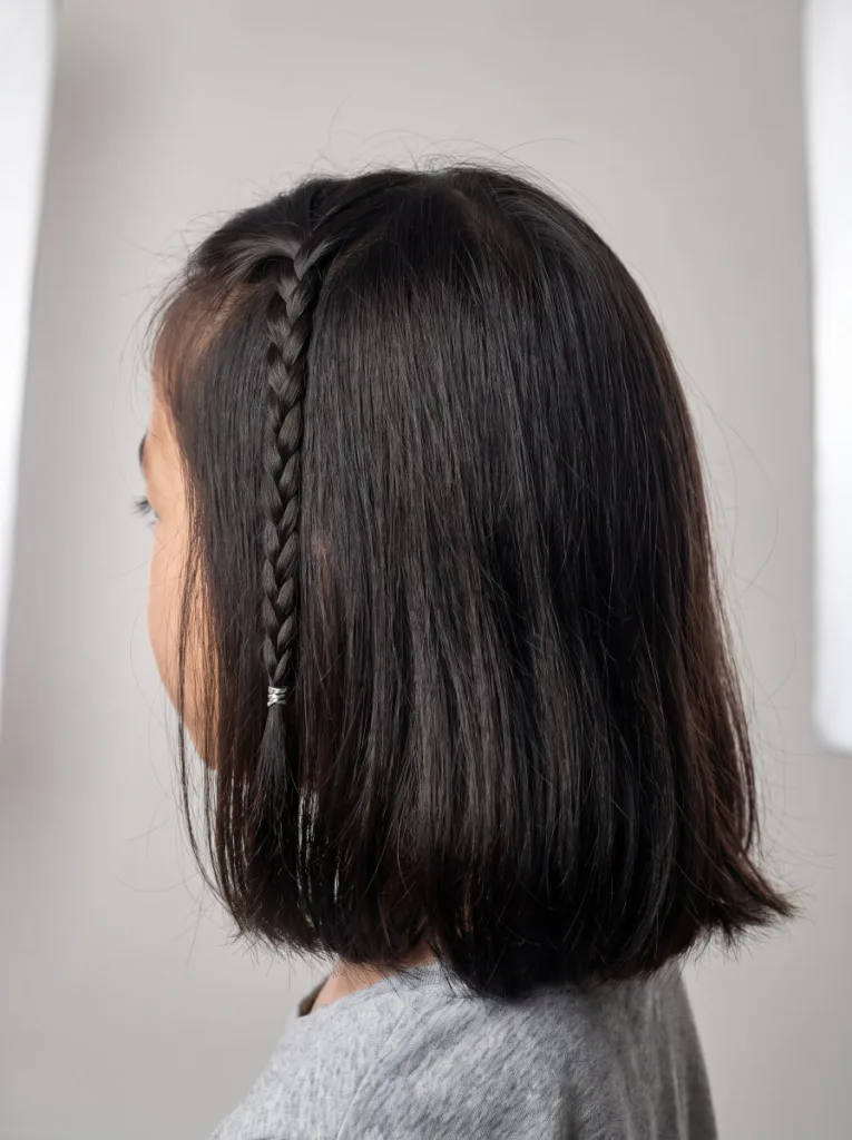 Close-up of a peekaboo braid detail in a young girl's loose hair