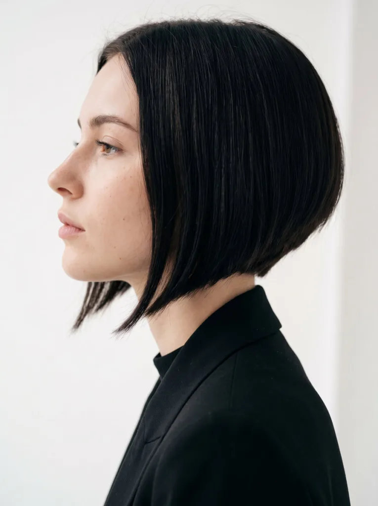 Woman with an inverted bob showing dramatic graduated length