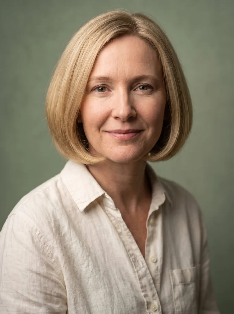 Woman with a rounded bob featuring soft curved ends at chin length