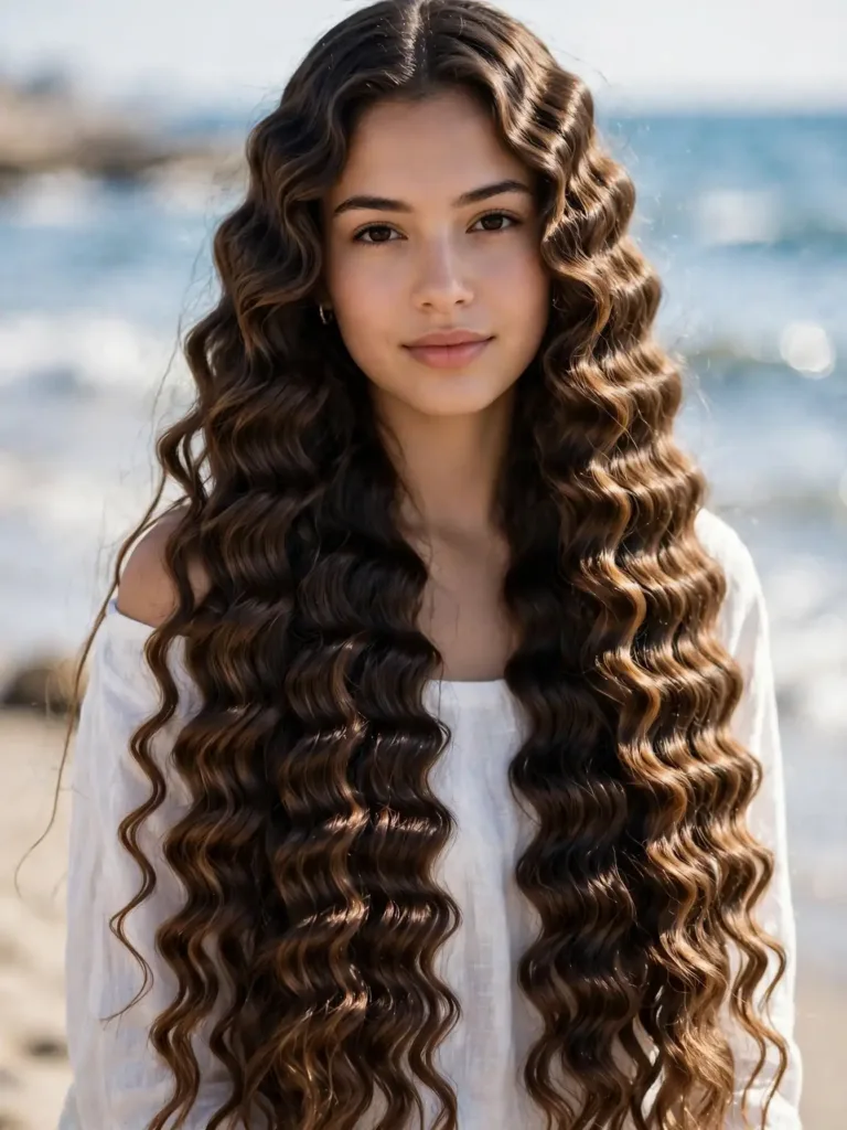 Soft crimped mermaid waves on very long hair