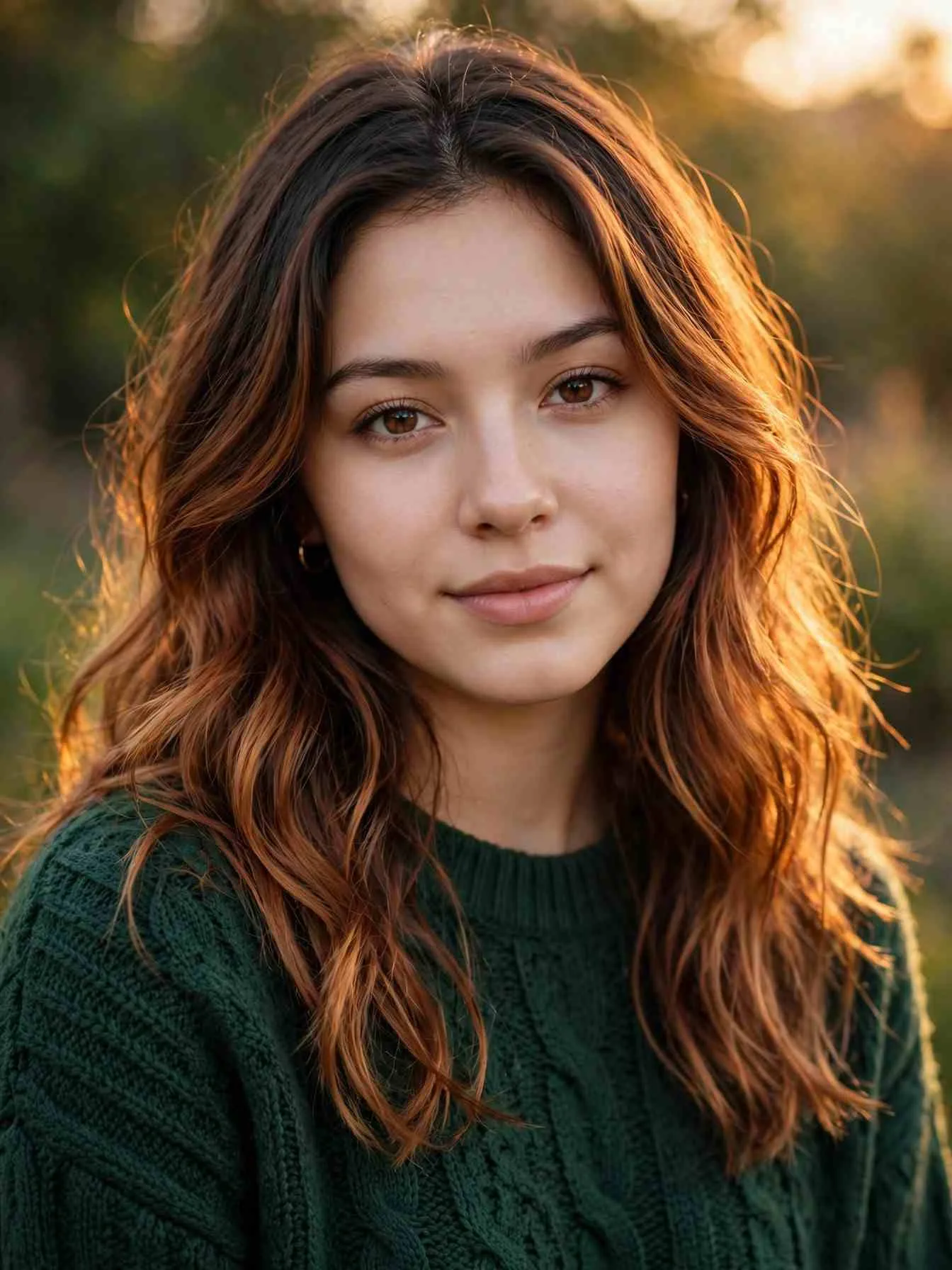 Warm copper balayage on mid-length hair