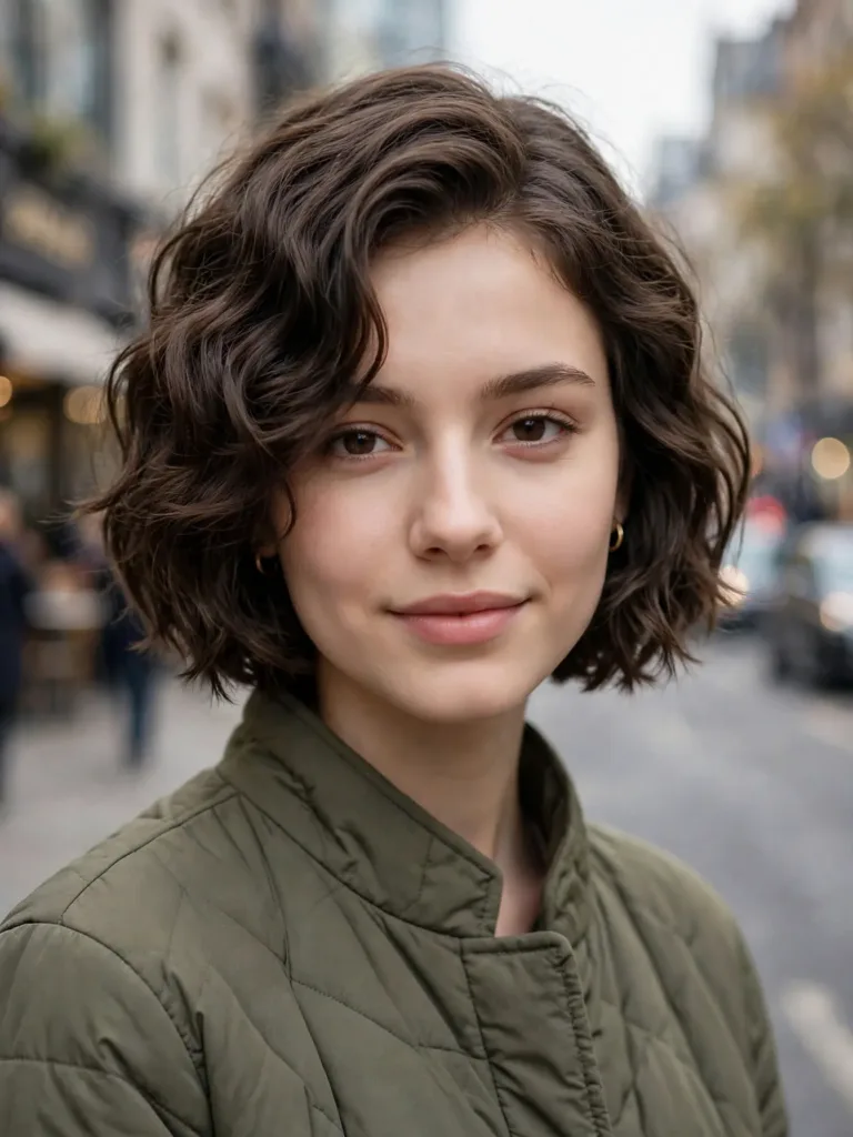 Soft crimped bob with brushed waves