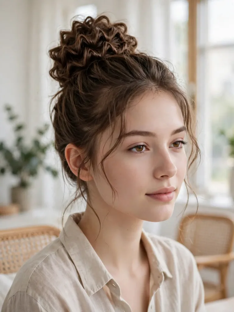 Soft crimped high bun with wisps