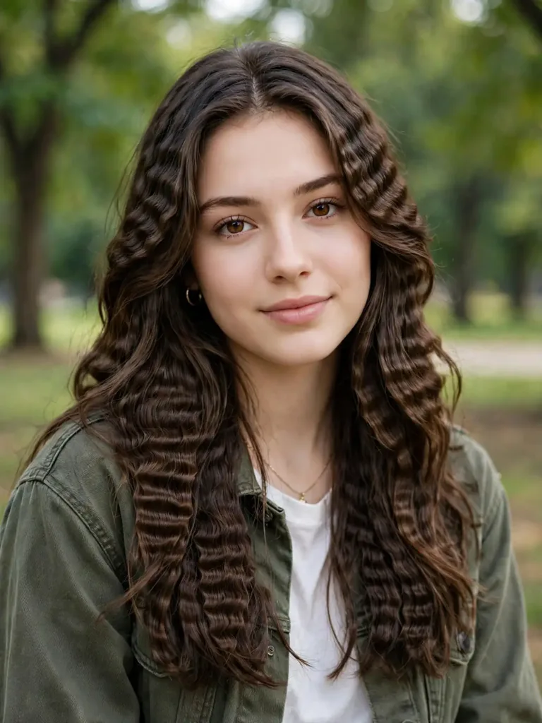 Soft crimped long layered waves
