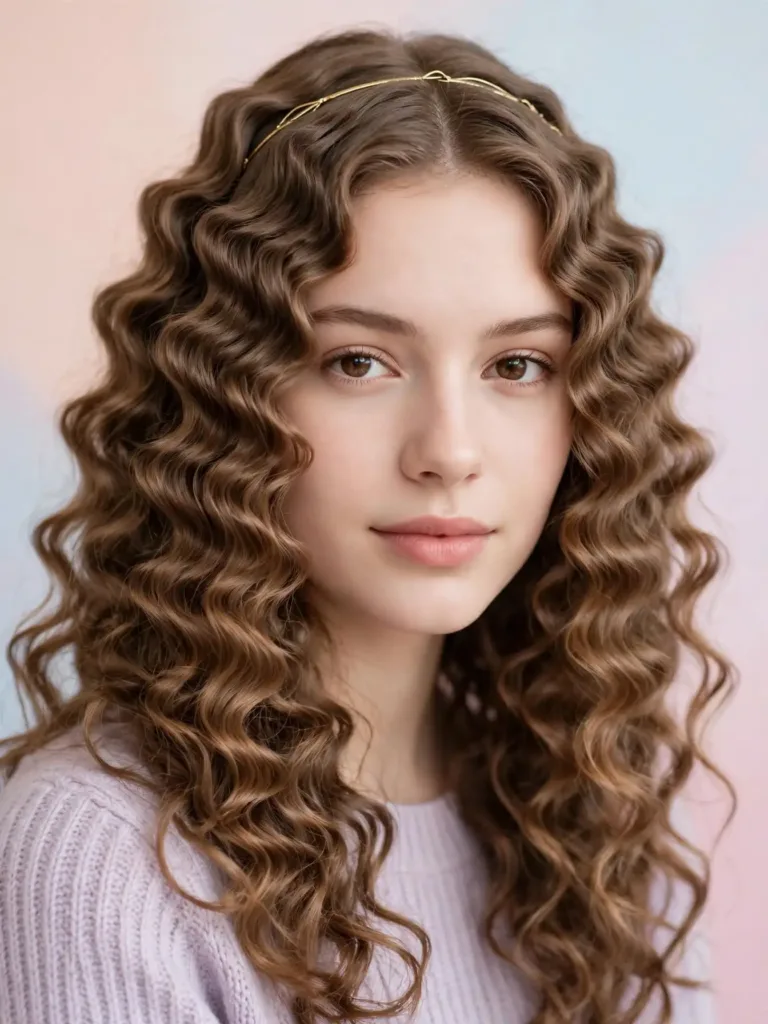Crimped waves with a delicate gold headband