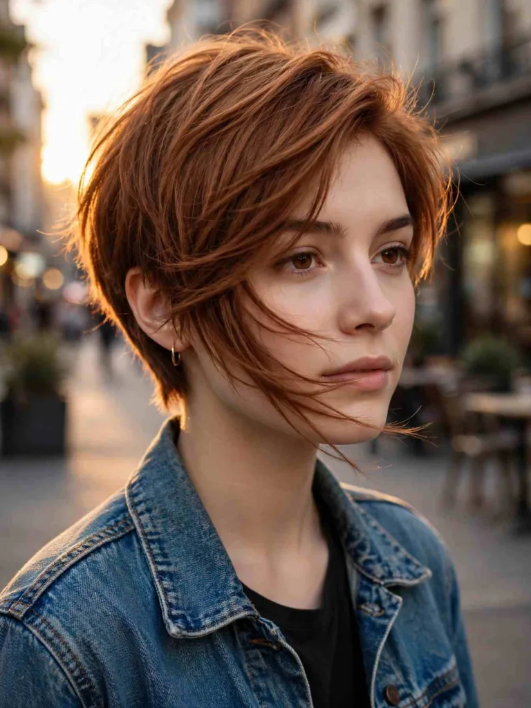 Asymmetrical wispy pixie cut with one longer side