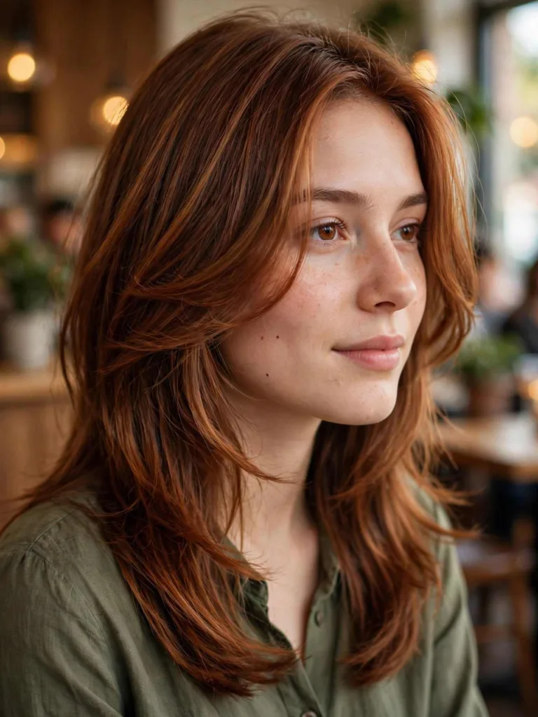 Cheekbone-skimming soft butterfly layers, subtle blend
