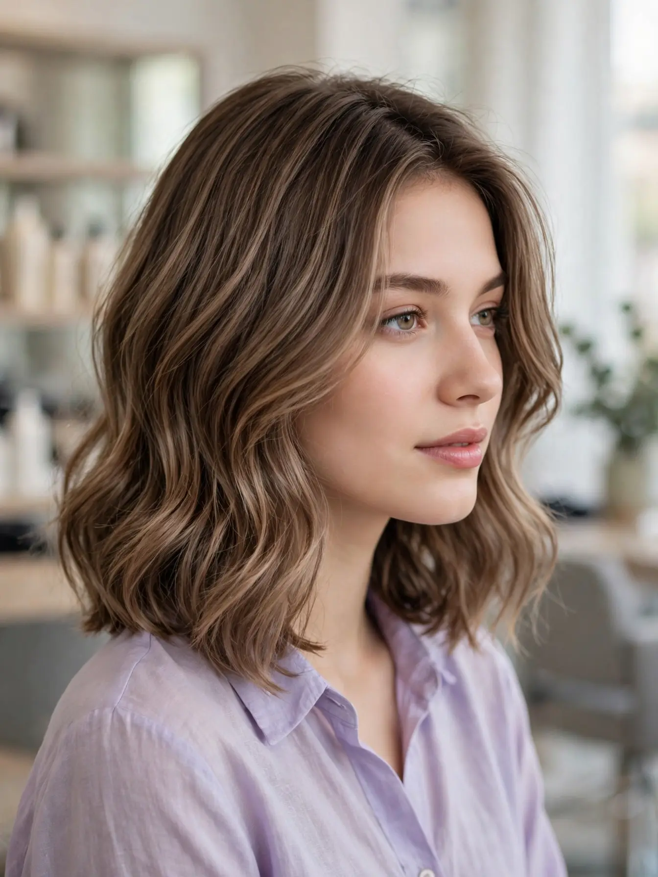 Finely woven mocha balayage creating fullness on fine hair