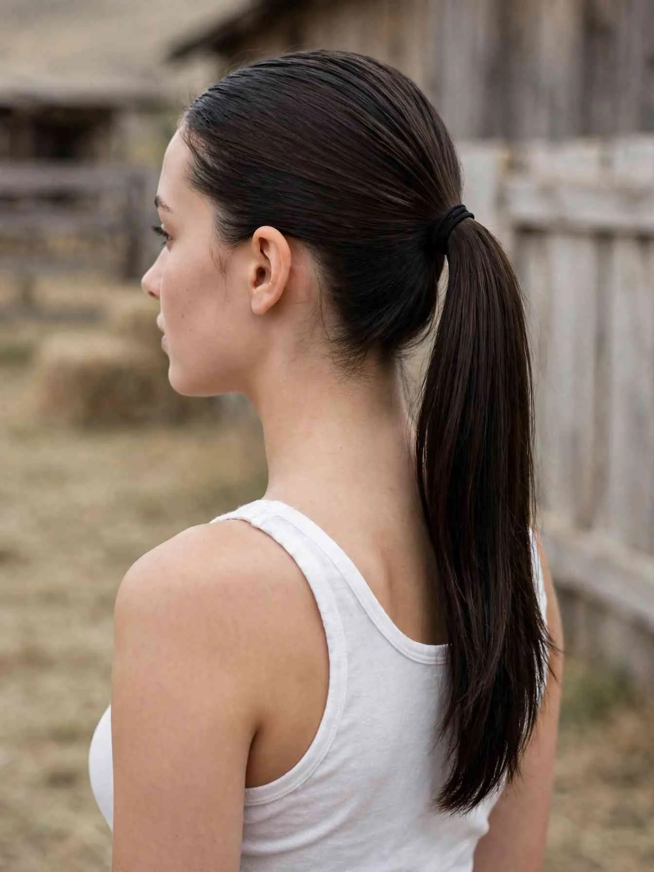 Sleek high ponytail styled for wearing with a hat