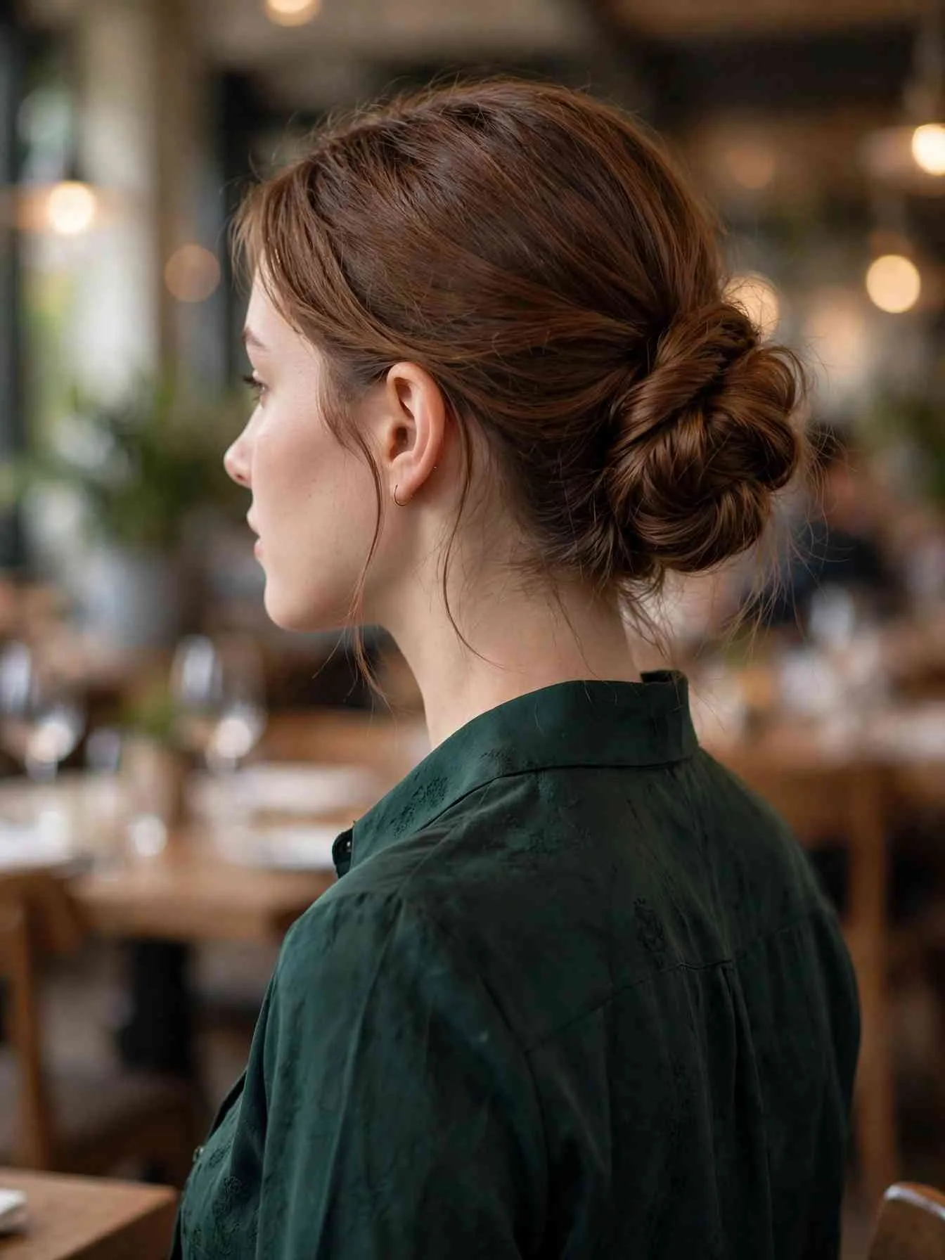 Polished low twisted chignon at the nape