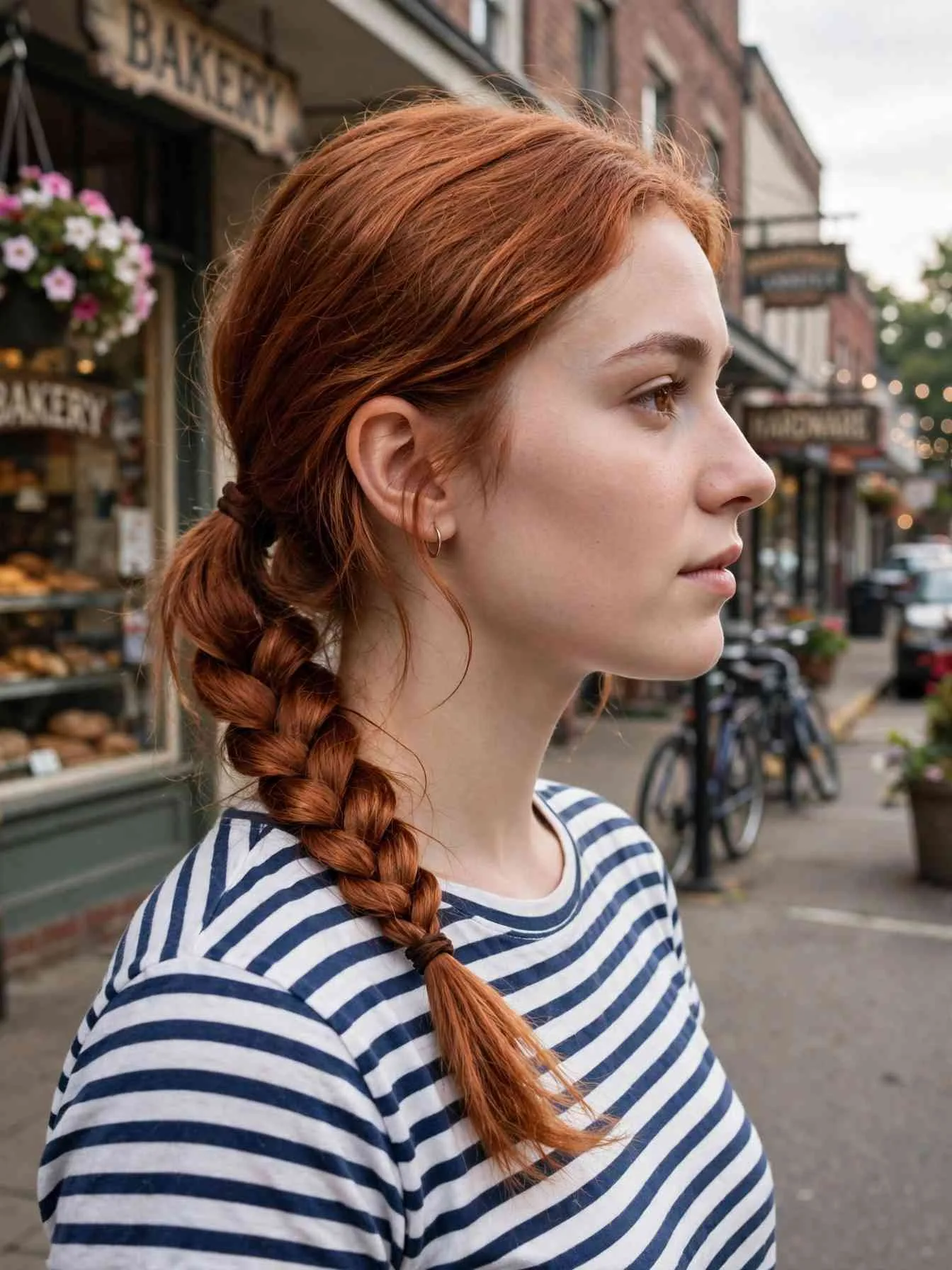 Fishtail braid worked into a low side ponytail
