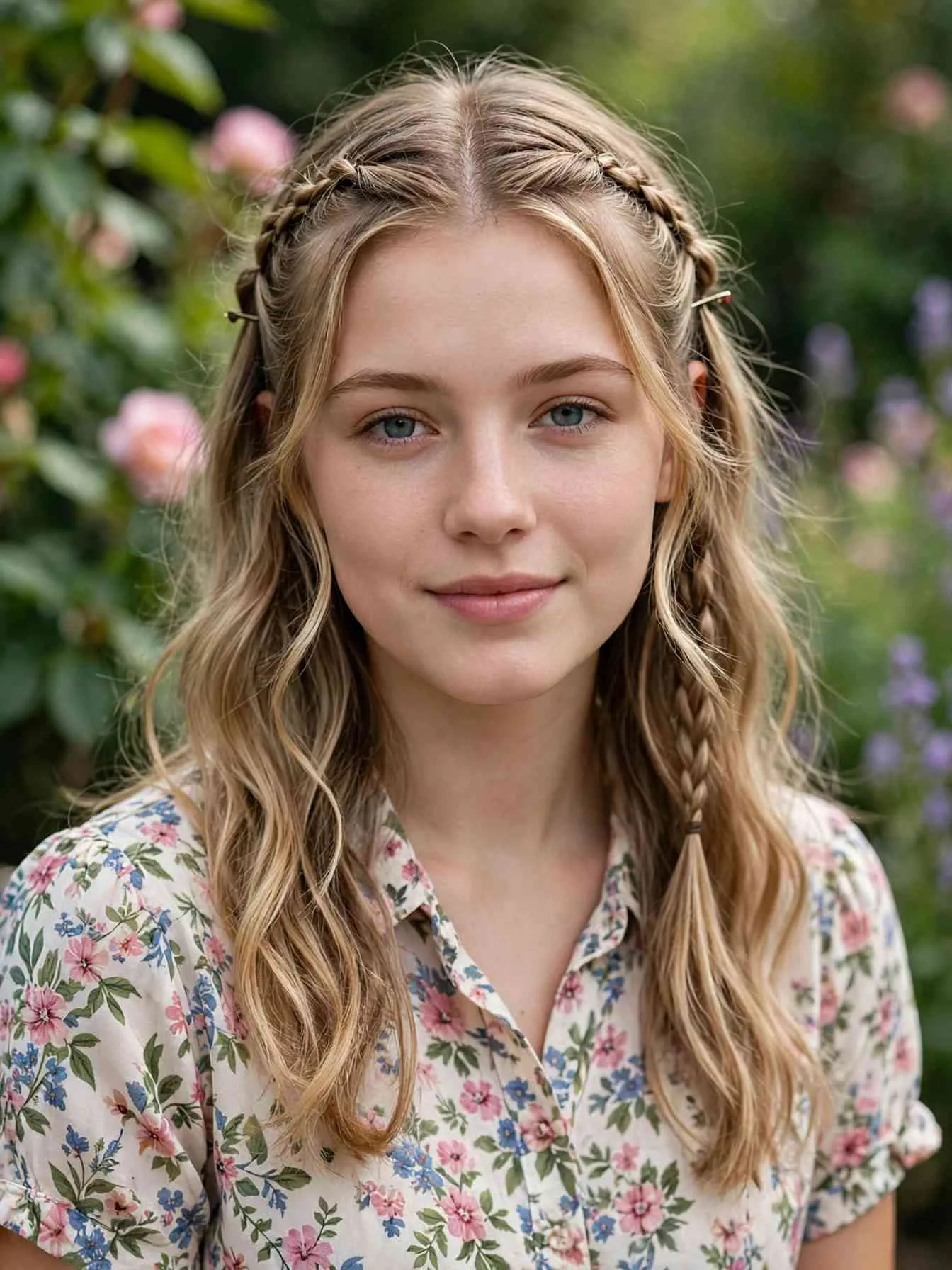Small temple braids pinned back with loose waves