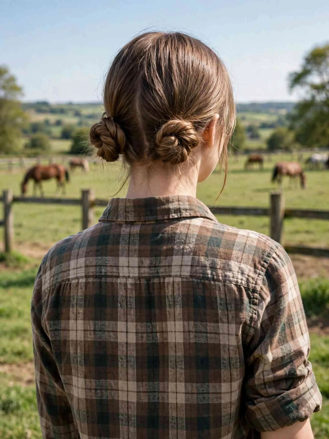 Two low twisted buns for active ranch days