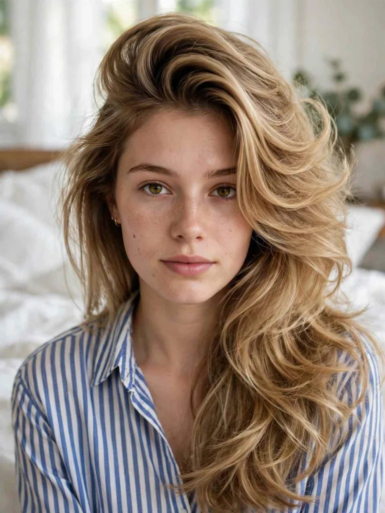 Deep side-sweep volume butterfly hairstyle