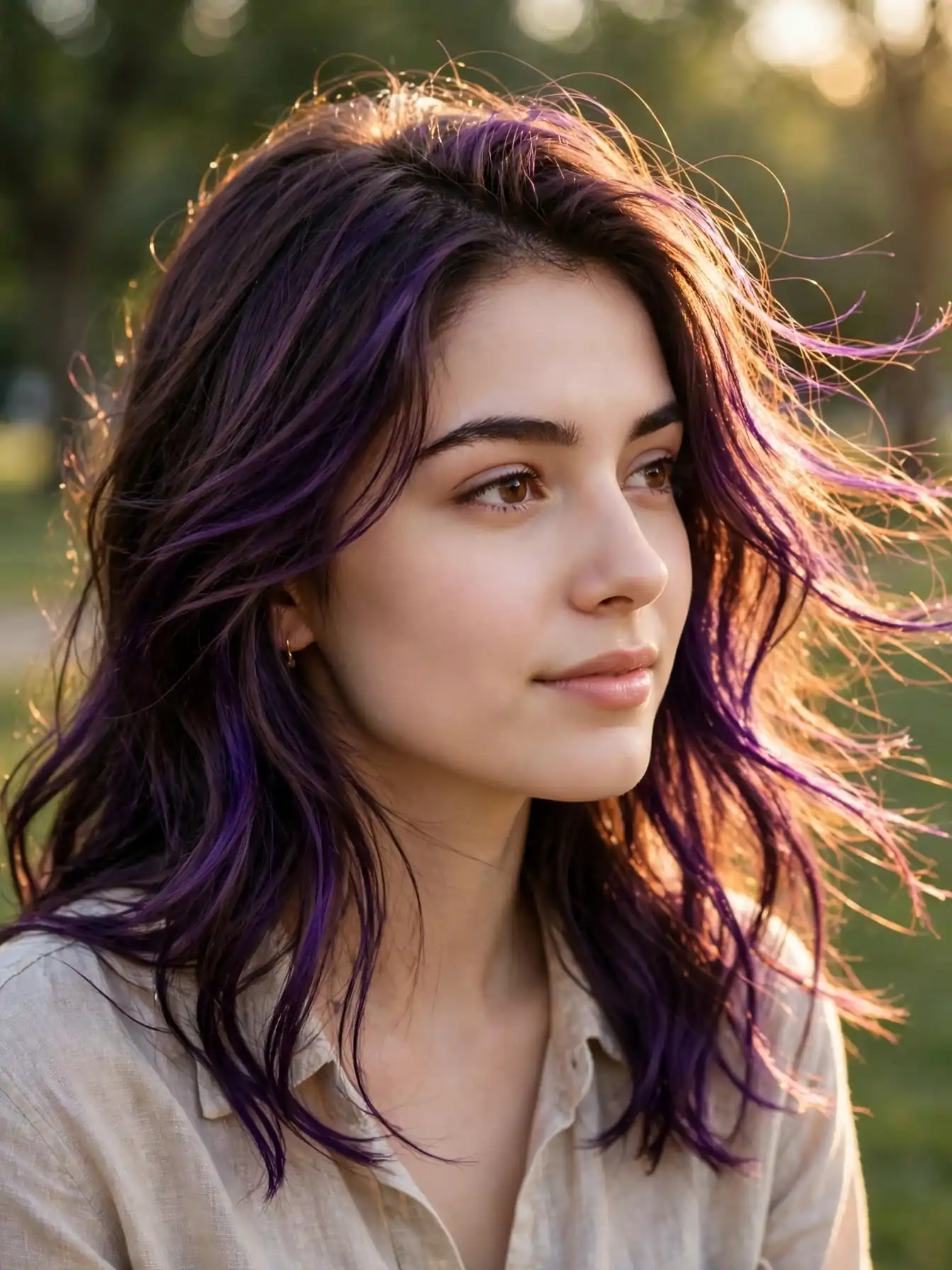 Plum brunette dimension glowing in natural sunlight