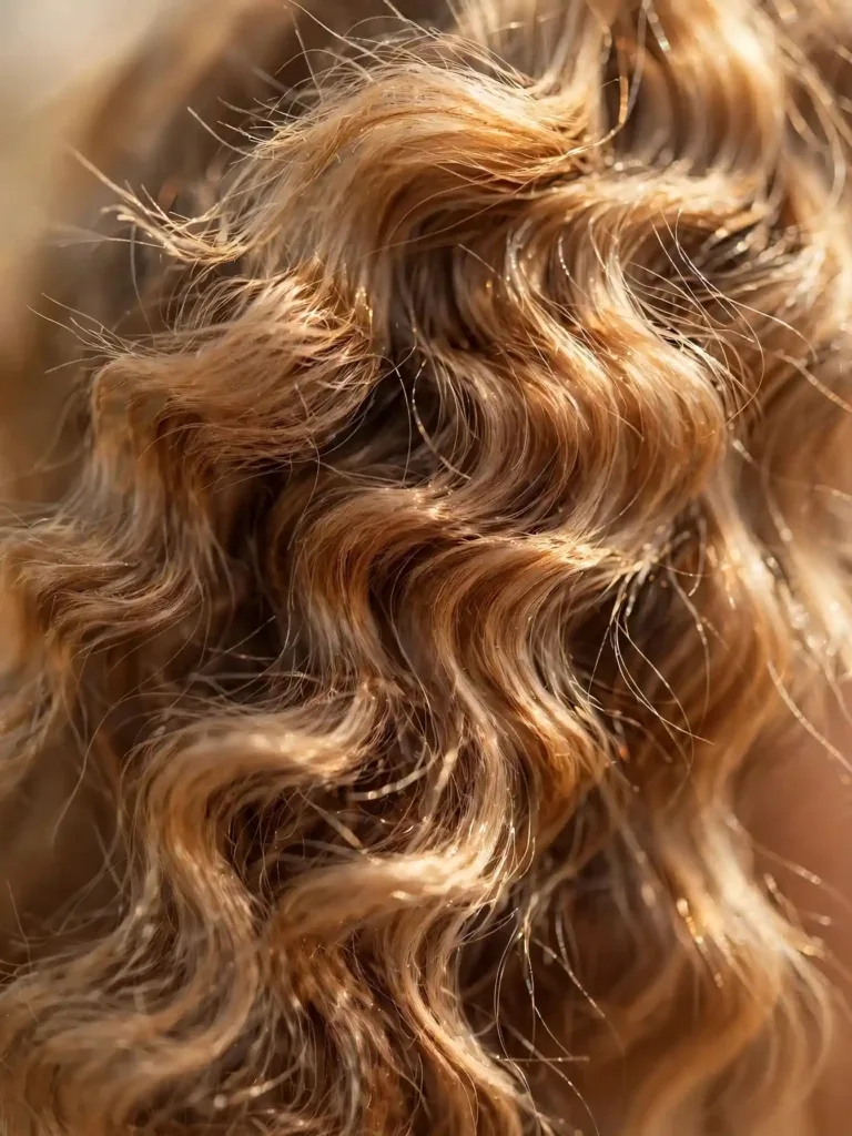 Close-up of soft brushed-out crimped wave texture on brown hair