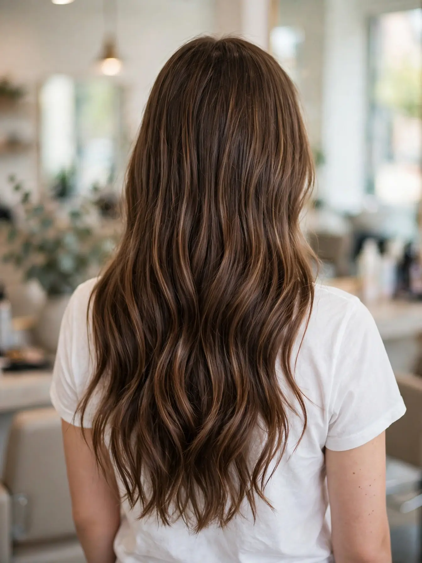 Milk Chocolate Brown Hair Color Dimension Back view showing dimension in milk chocolate brown hair color