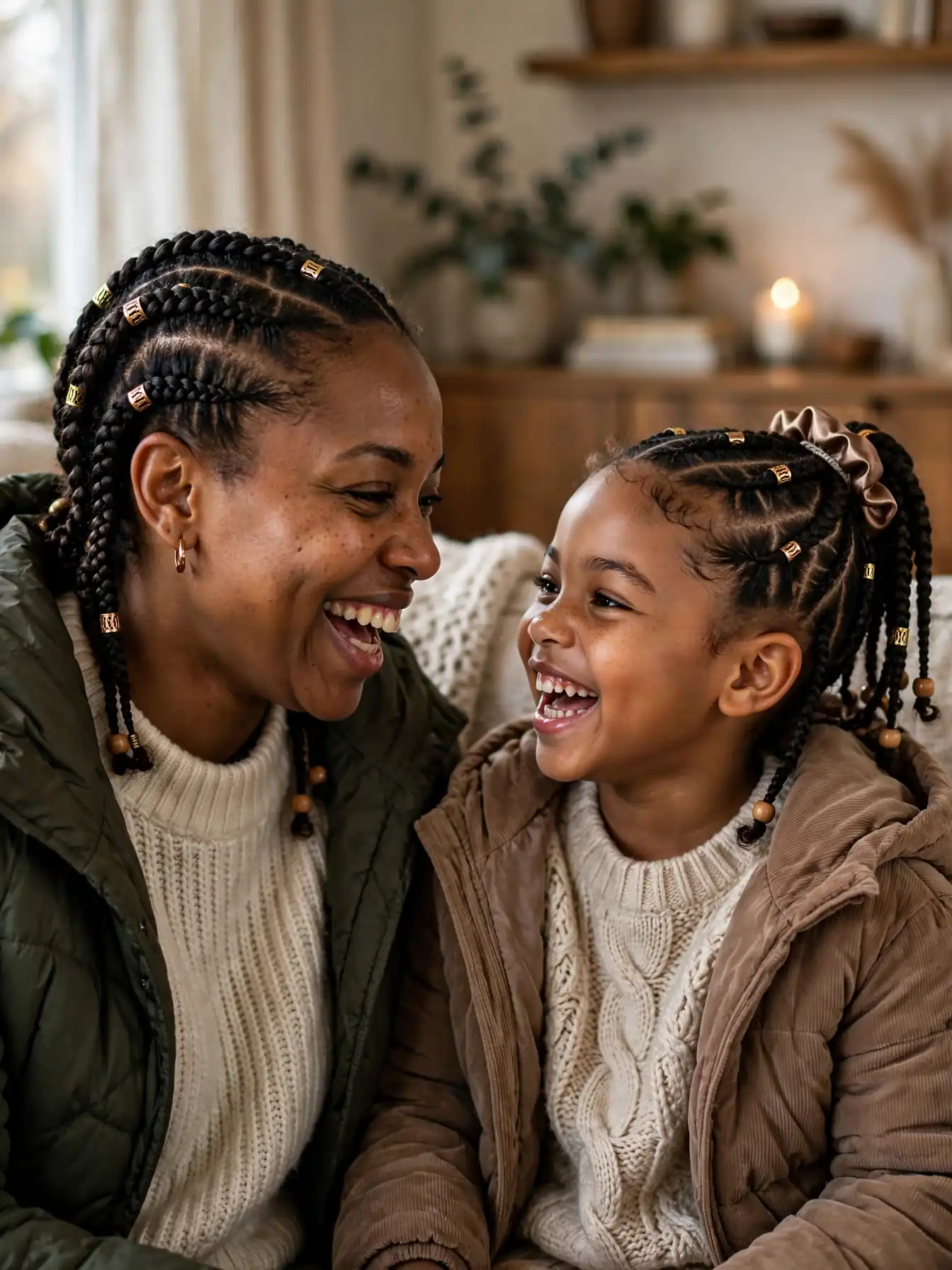 22 Winter Natural Hairstyles For Kids They'll Love 14 mother and daughter with matching cornrow braids