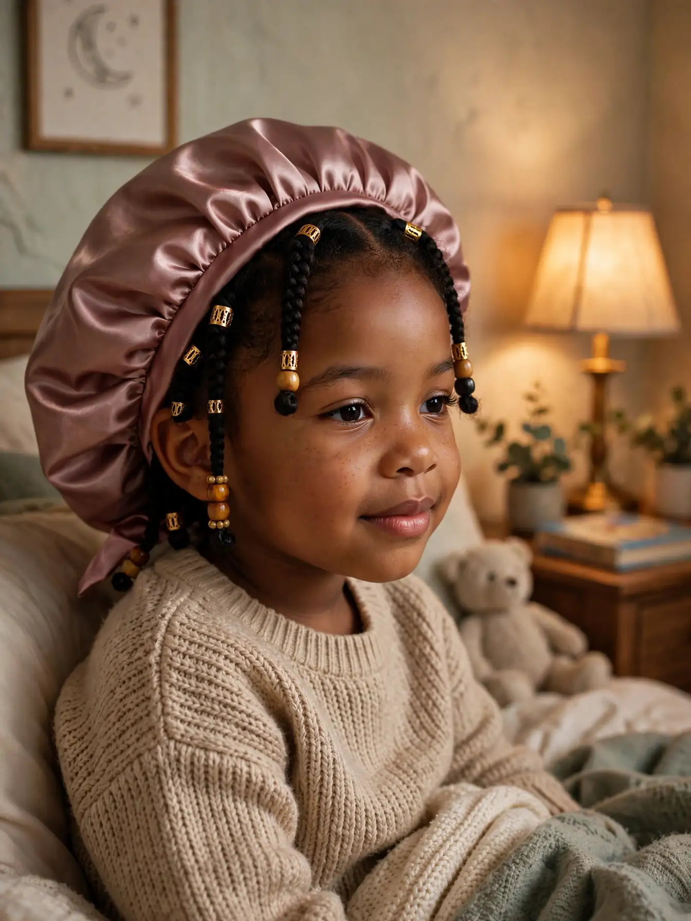 22 Winter Natural Hairstyles For Kids They'll Love 2 winter nighttime hair routine for kids with a satin bonnet