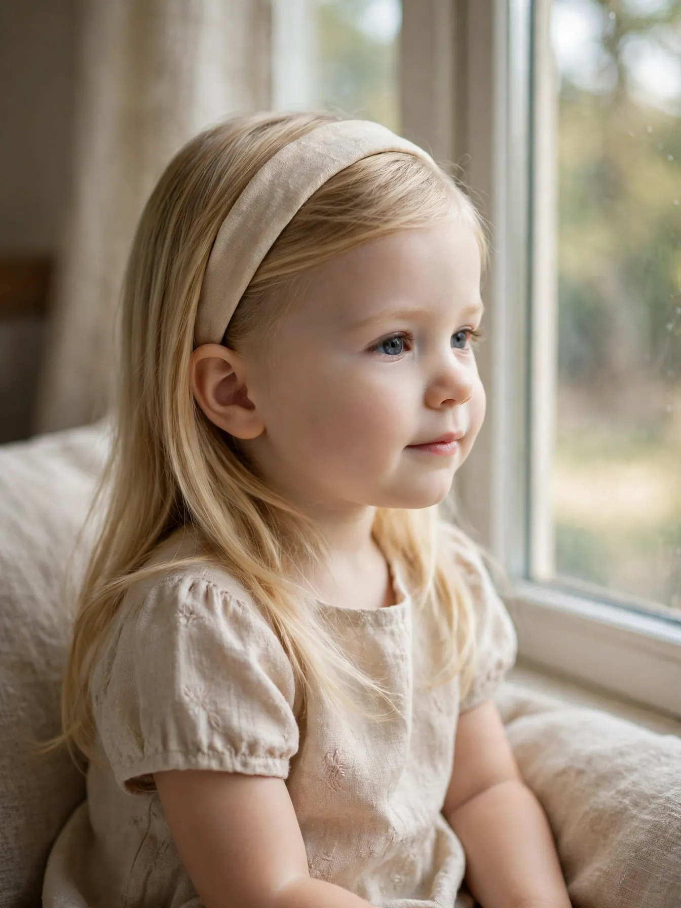 22 Cute Toddler Girl Hairstyles That Are Easy at Home 26 Toddler girl with softly brushed smooth hair in gentle morning light