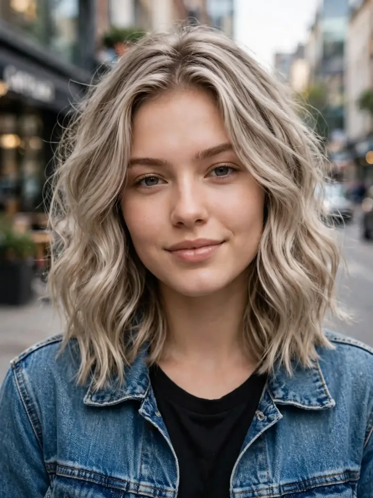 Classic mid-length beachy waves styled with a curling wand