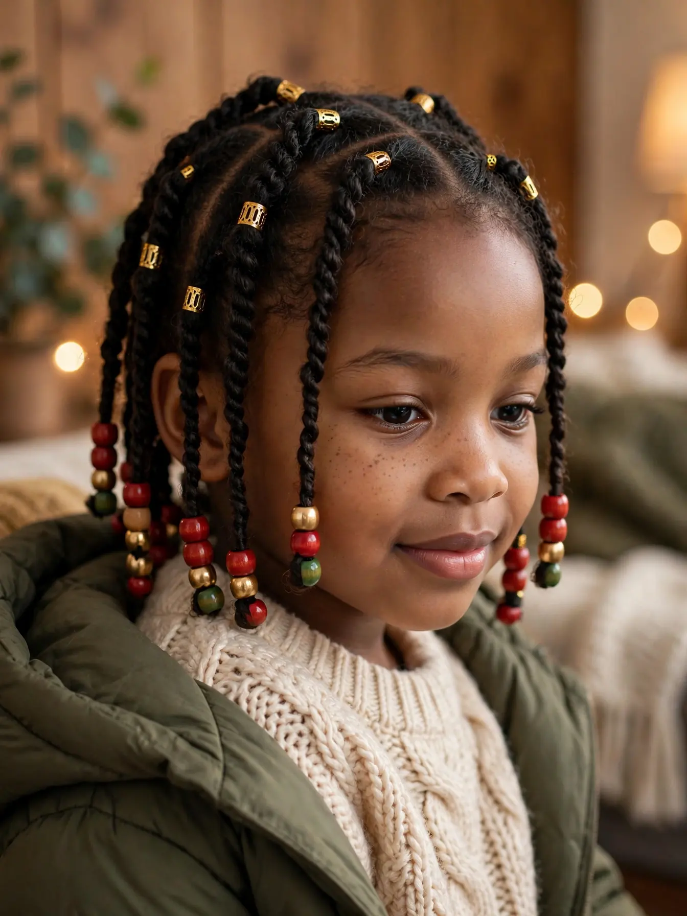 22 Winter Natural Hairstyles For Kids They'll Love 3 neat two-strand twists with colorful beads for kids