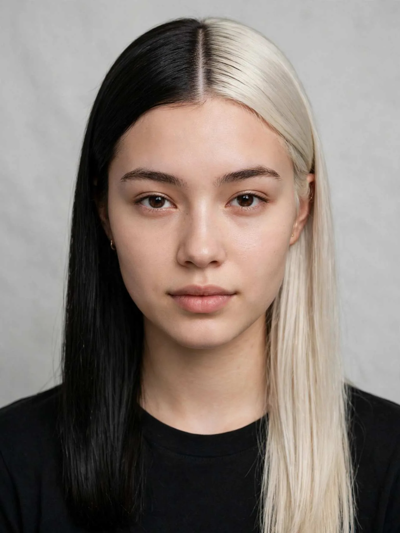 Classic black and white split dye on long straight hair