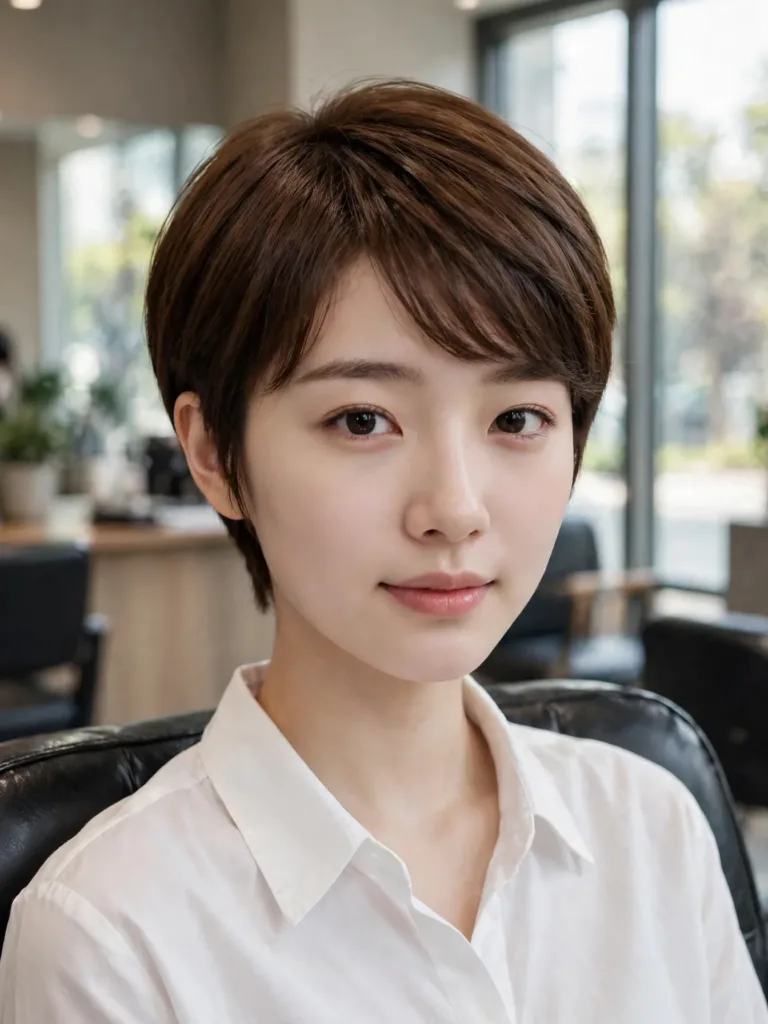 Classic soft pixie with side-swept fringe and tapered nape