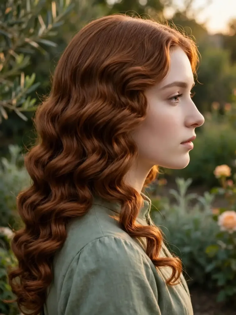 Romantic Botticelli waves with close defined bends on long natural hair