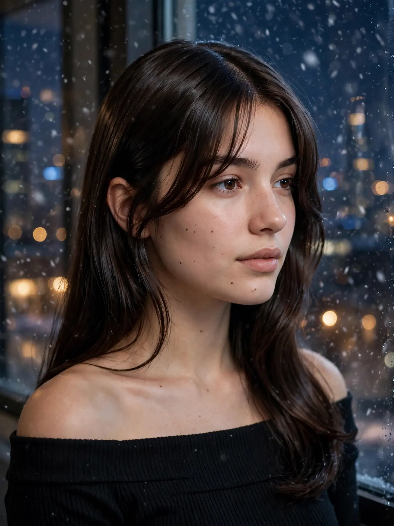 Sleek center-part blowout with curtain bangs on dark brown hair