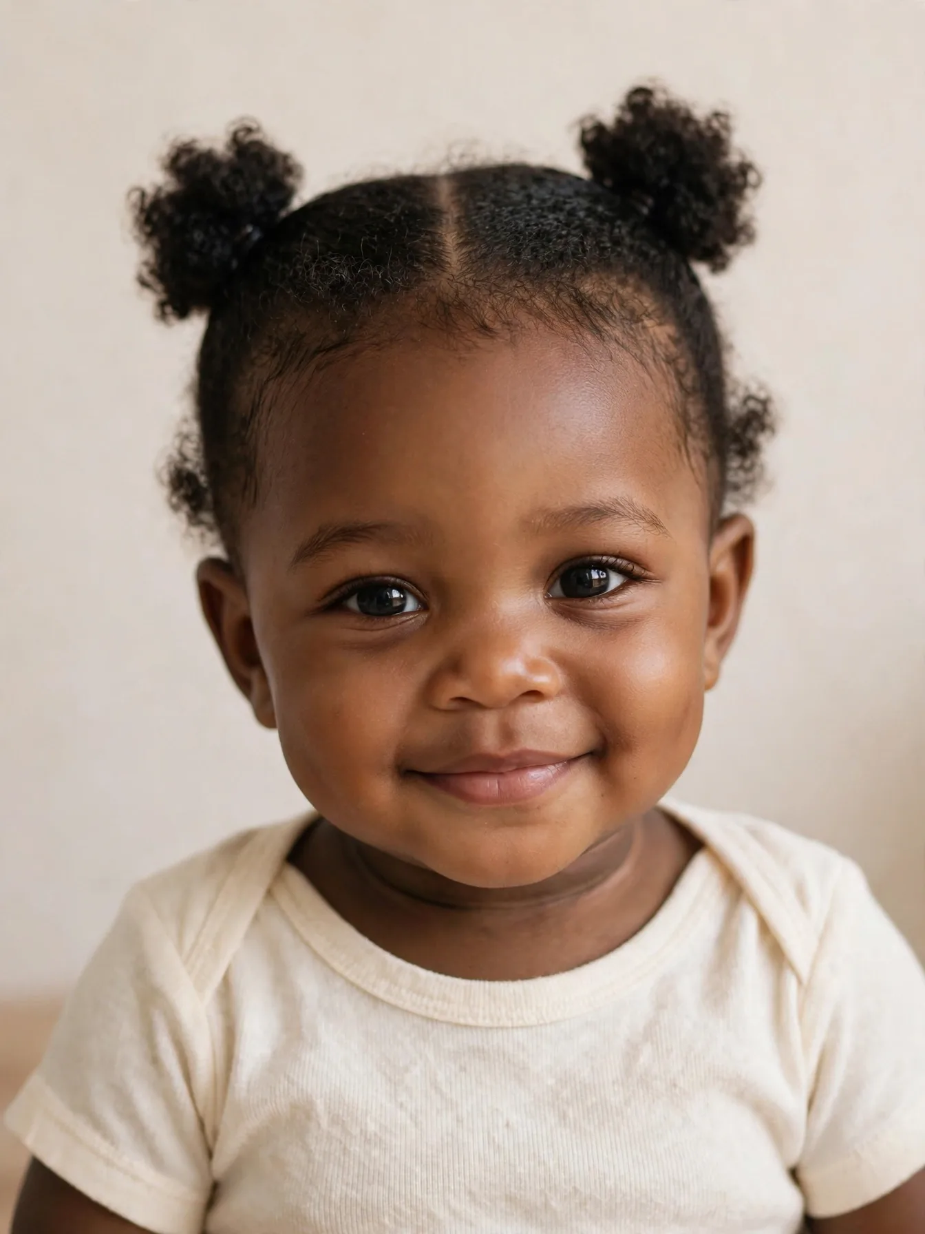 infant with twin mini puffs and a center part