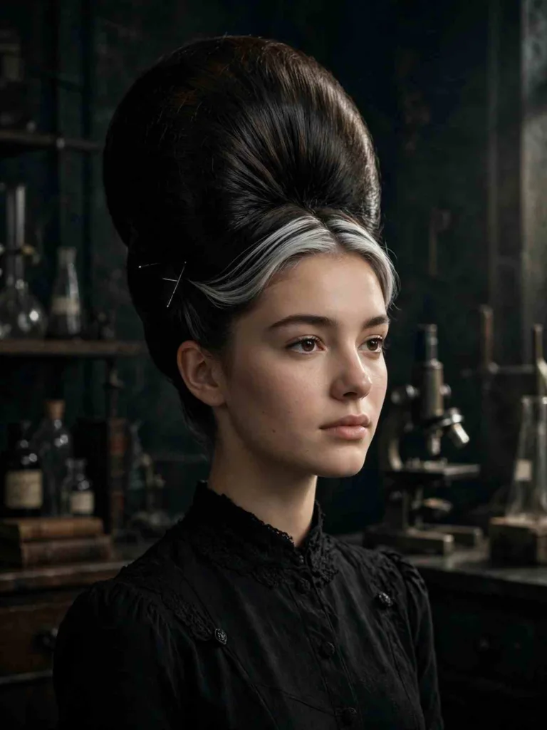 Bride of Frankenstein beehive with white lightning streaks