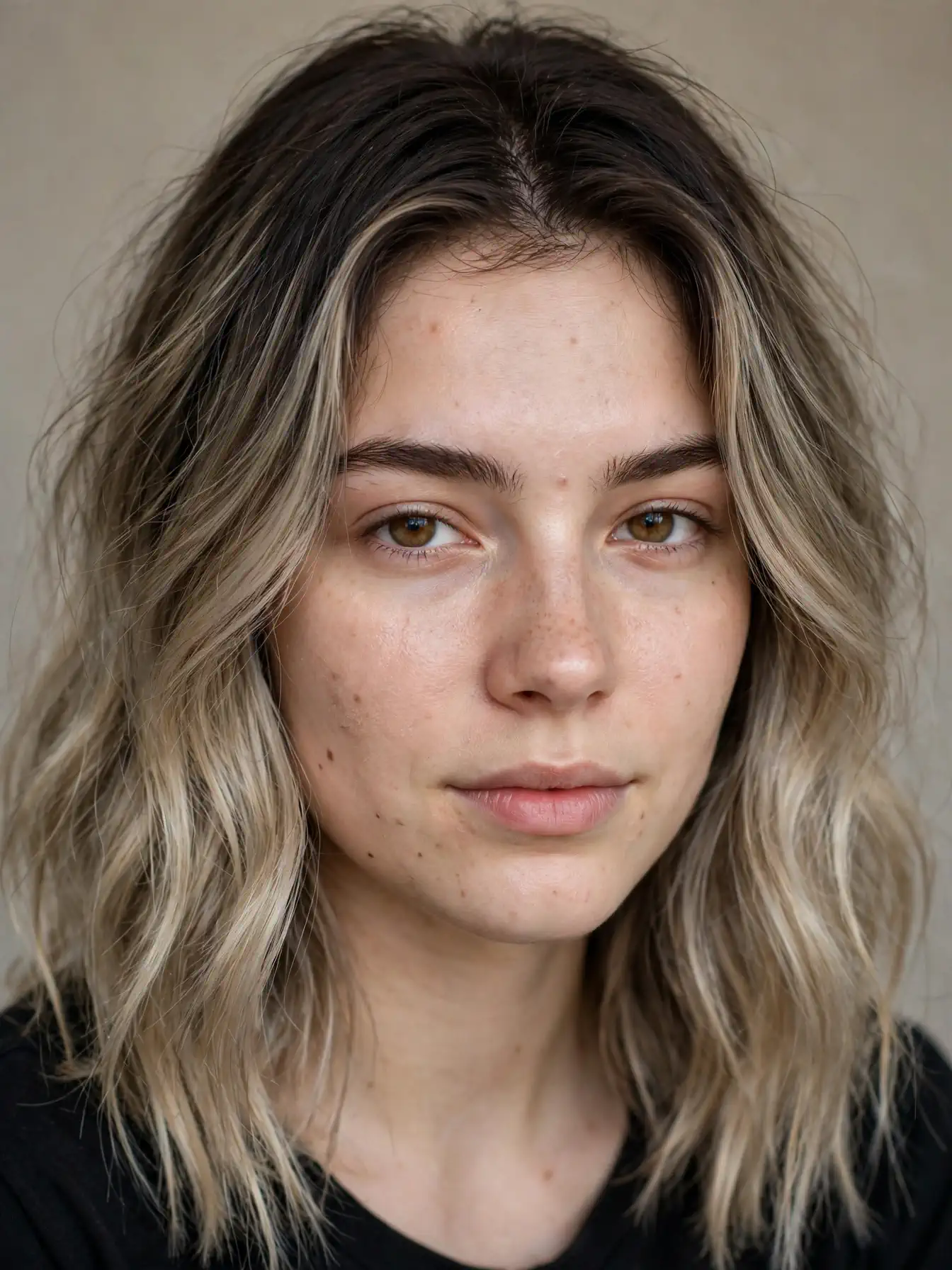 Deep root ashy bronde melt with bright mids and ends