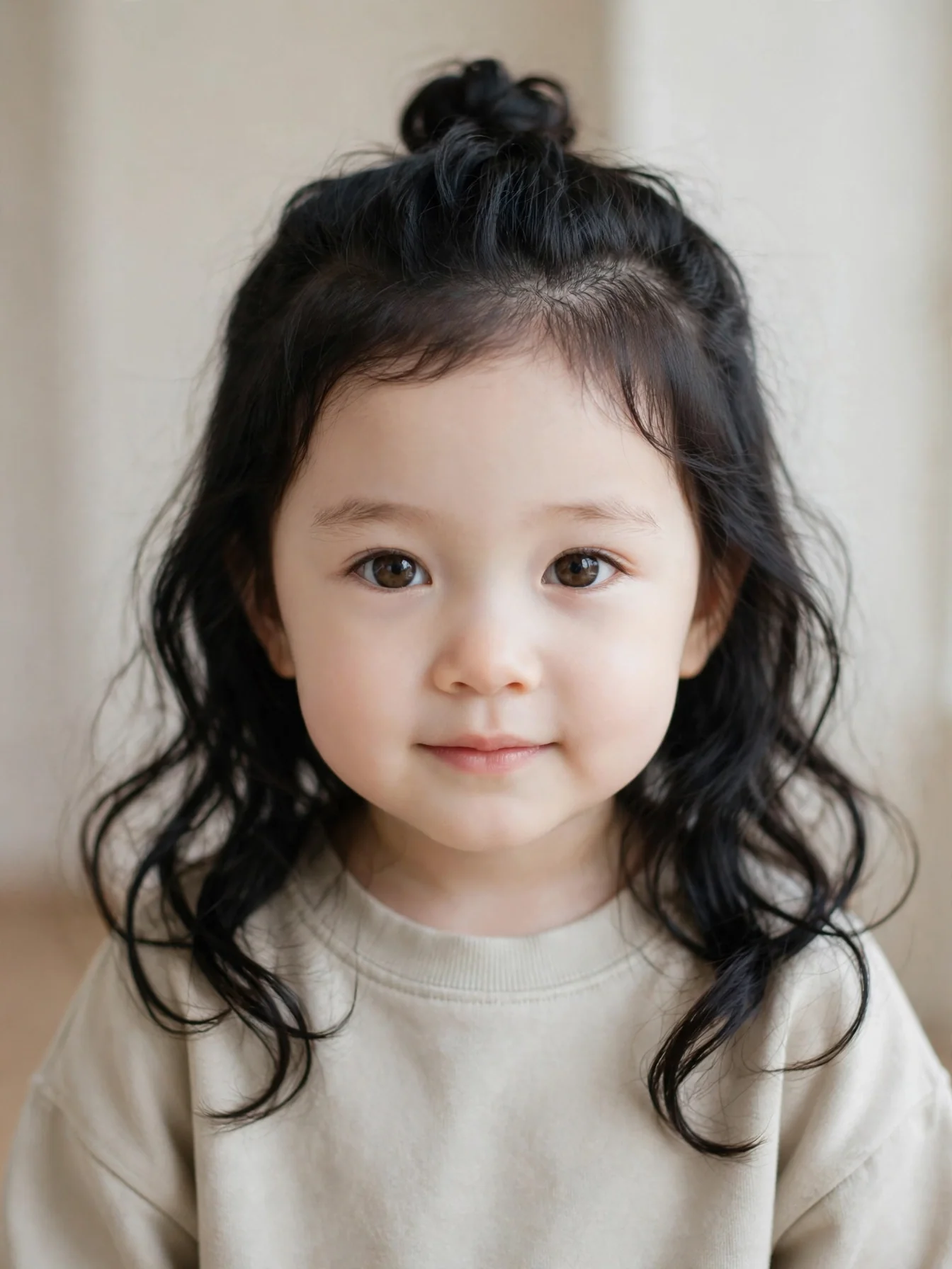 22 Cute Toddler Girl Hairstyles That Are Easy at Home 6 Toddler girl with a half-up top knot and loose hair at the back