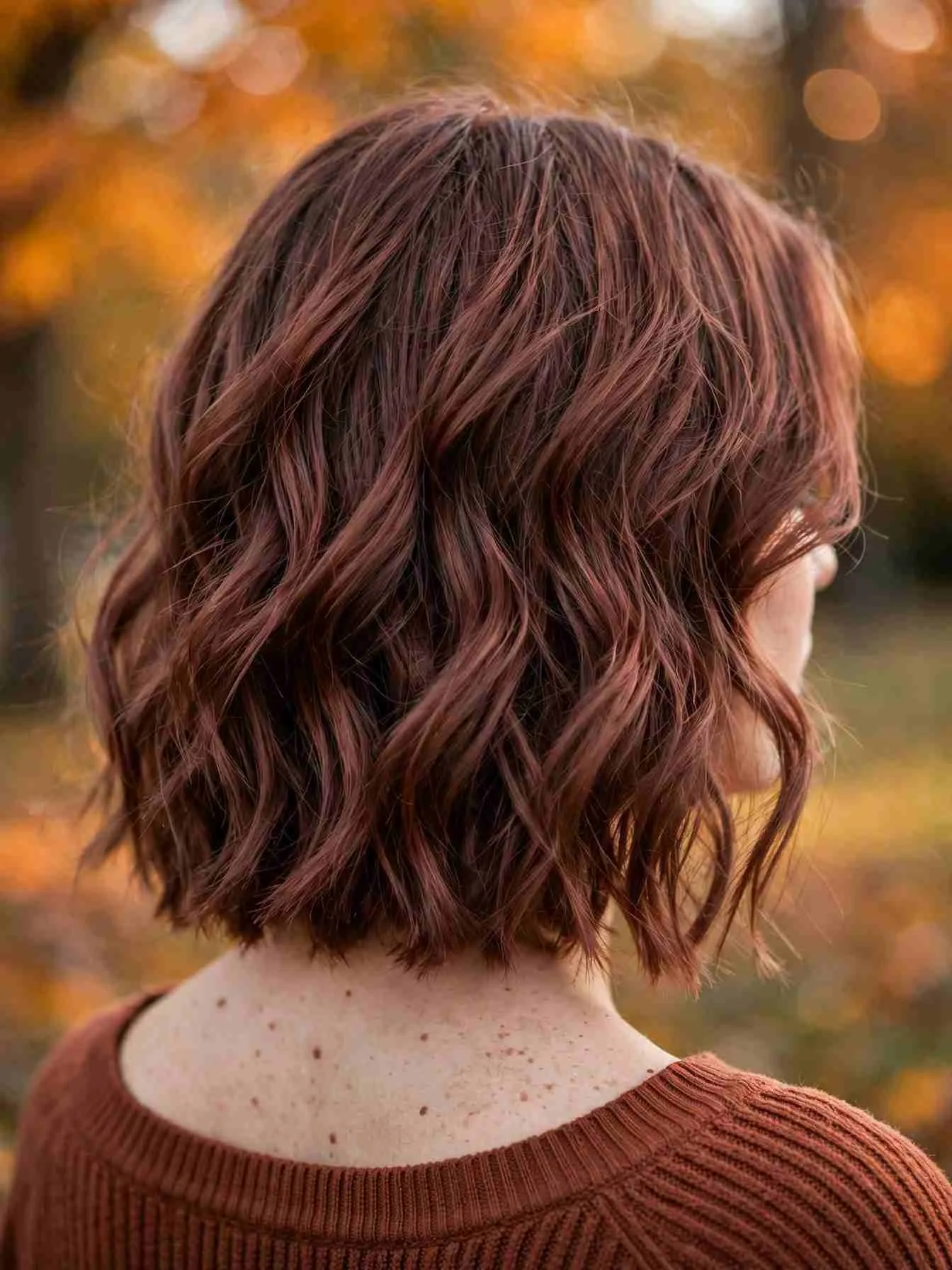 Smoky cinnamon hair color with muted red-brown tones