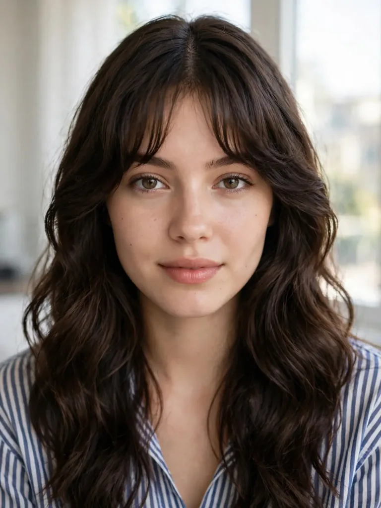 25 Best Haircuts for Thick Wavy Hair That Remove Bulk 7 Curtain bangs with long layers on thick wavy hair