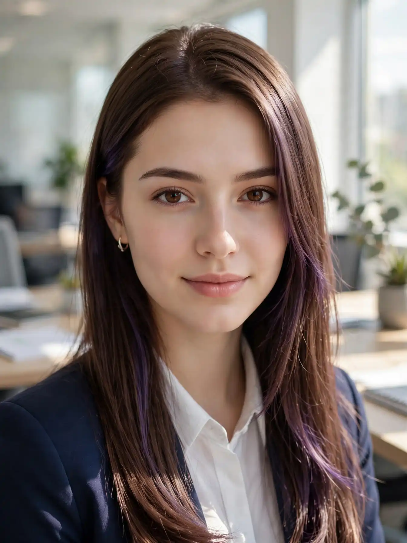 Barely-there plum tint adding a whisper of violet to brown hair
