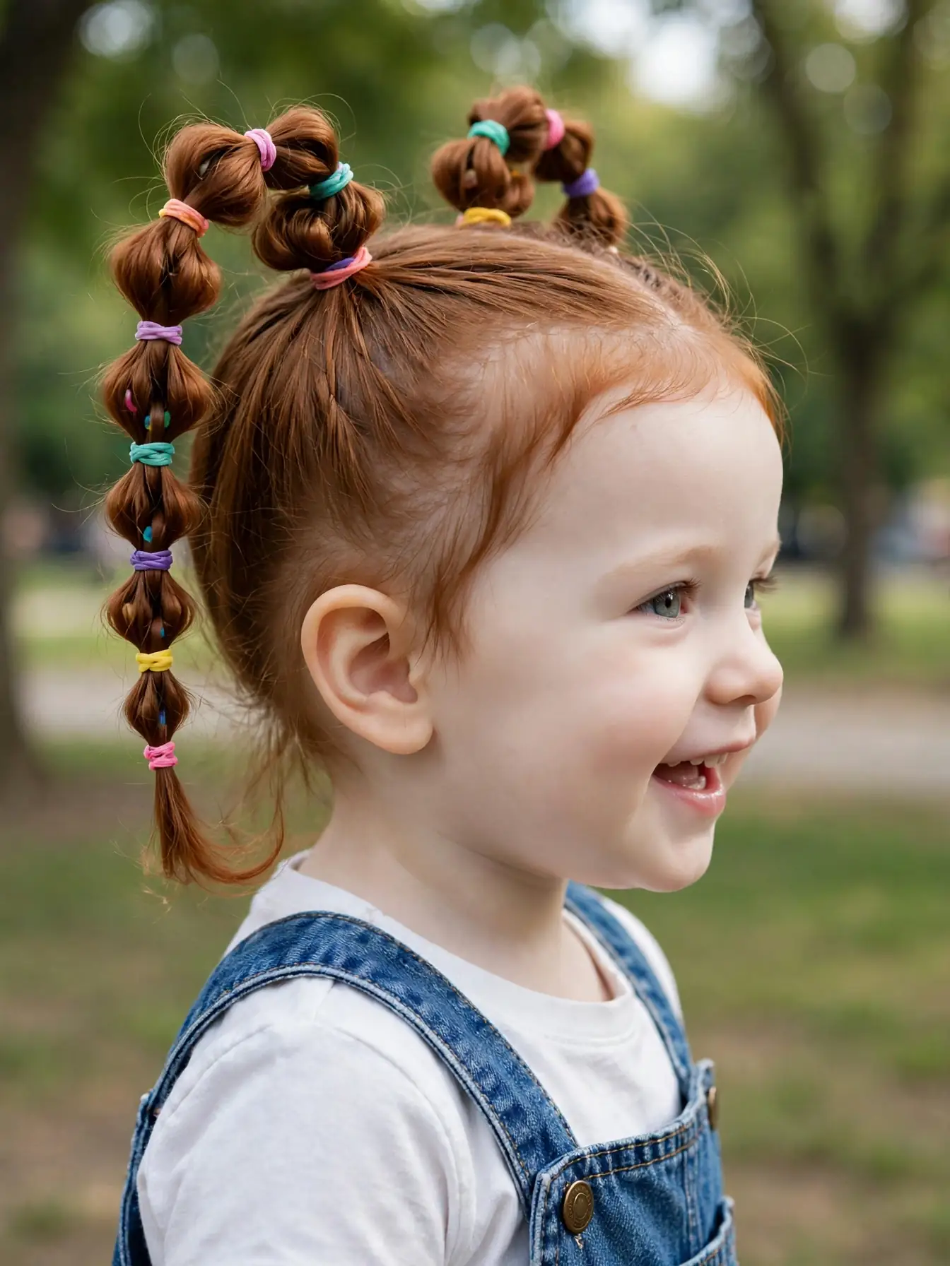 22 Cute Toddler Girl Hairstyles That Are Easy at Home 7 Toddler girl with bubble braid pigtails tied with colorful elastics