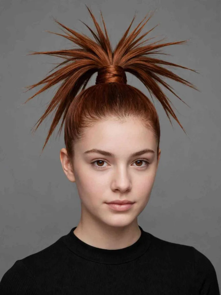 Woman with a high ponytail and spiky flicked ends