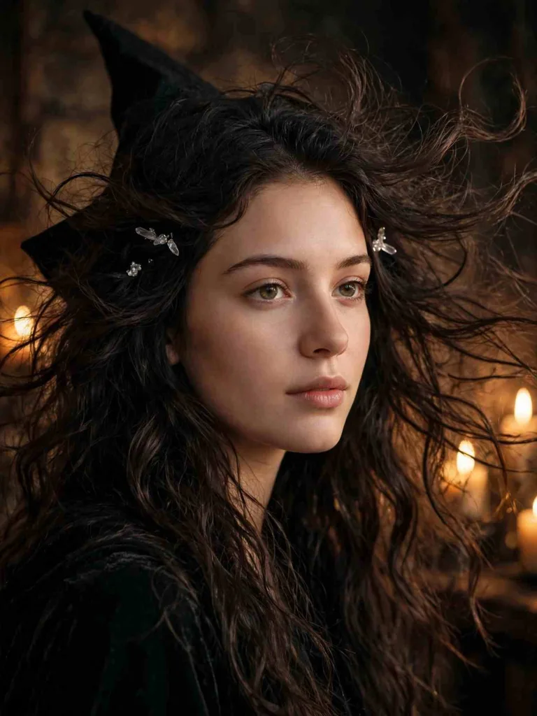 Wicked witch hat-friendly waves with a deep side part