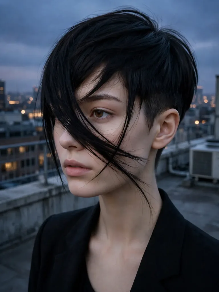 Asymmetrical pixie with one long sweeping side