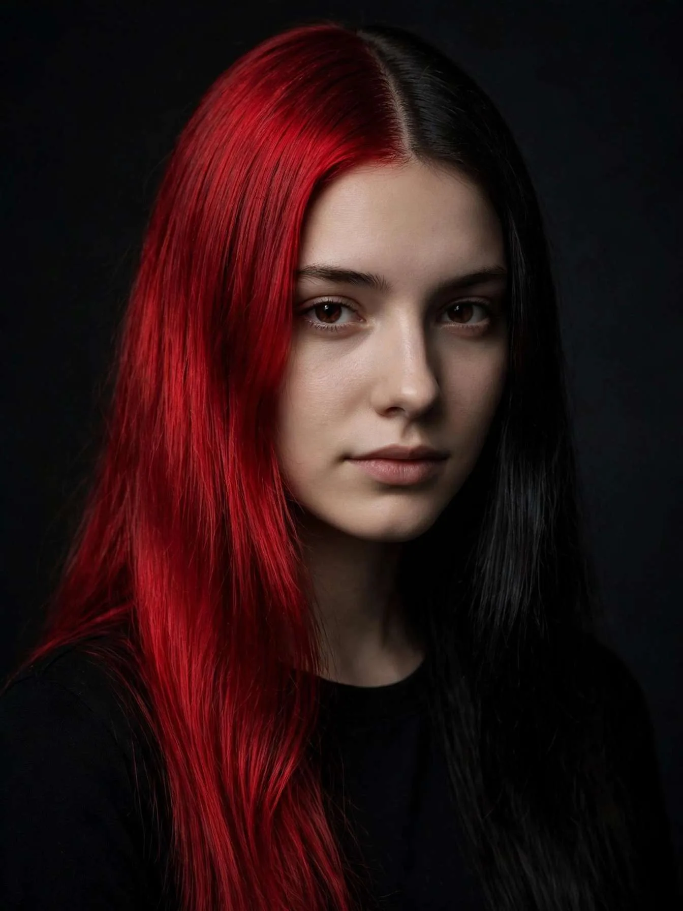 Cherry red and jet black split dye