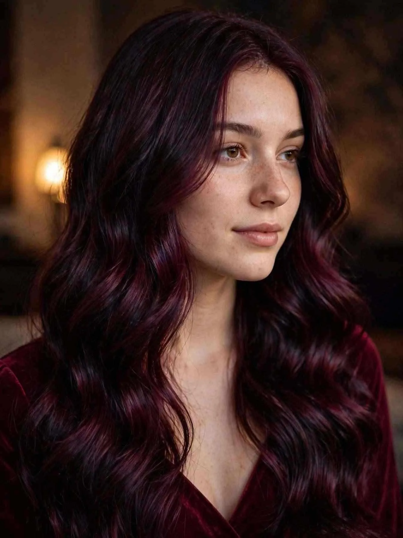 Cool cherry cola hair with deep violet-red shine