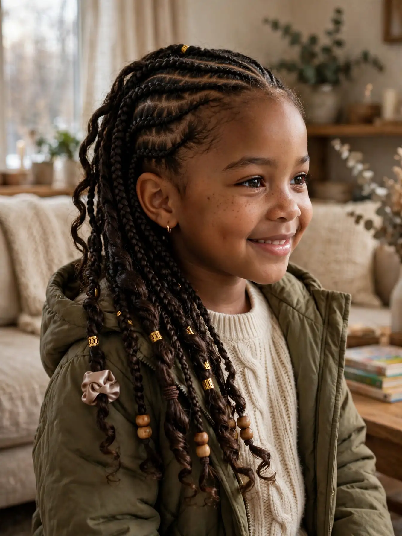 22 Winter Natural Hairstyles For Kids They'll Love 8 side-swept cornrows ending in loose twists